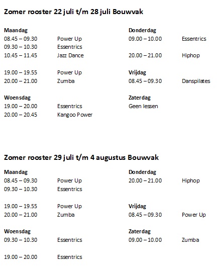 Zomer rooster 22 juli tm 4 aug